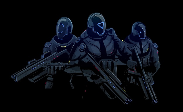 Vector fuerzas especiales futuristas de sky-fi, soldados del ejército armado
