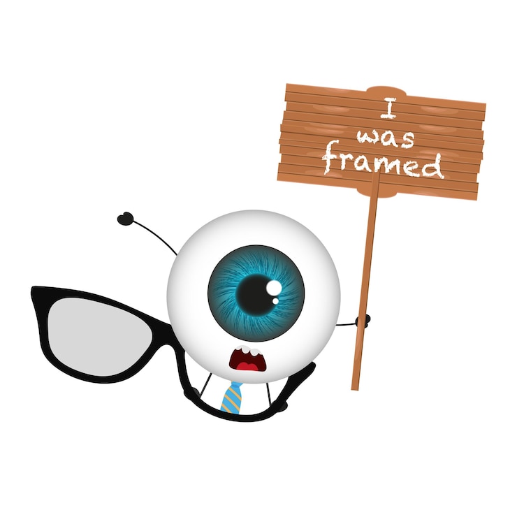 Vector fui enmarcado lindo dibujos animados de ojos divertidos pasó a través de gafas con mesa