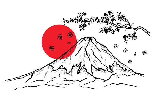 Fuji montaña japón dibujado a mano ilustración vectorial