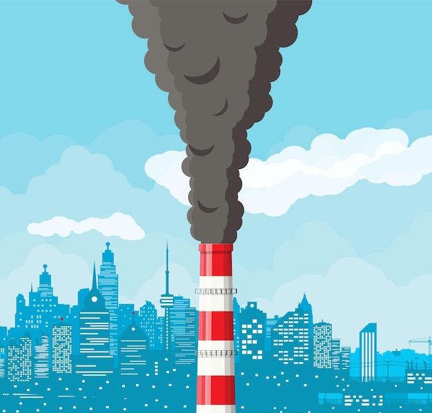 Fumar pipa de fábrica contra el cielo claro del paisaje urbano. Planta de pipa con humo oscuro. Emisiones de dióxido de carbono. Contaminación ambiental. Contaminación del medio ambiente co2.