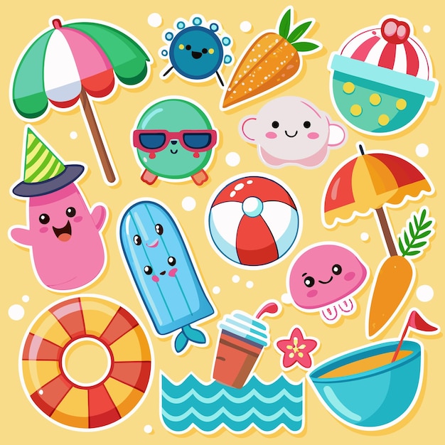 Fun Beach Stickers de verano con personajes y accesorios lindos