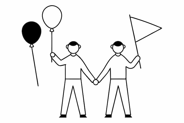Fun Cartoon Workers con globos y banderas Ilustración vectorial para gráficos impresos