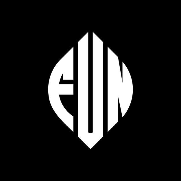 FUN diseño de logotipo de letra de círculo con forma de círculo y elipse FUN letras de elipse con estilo tipográfico Las tres iniciales forman un logotipo de círculo FUN Círculo Emblema Monograma Abstracto Carta Marca Vector