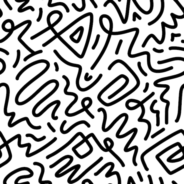 Fun line doodle seamless pattern Arte de fondo de estilo minimalista creativo para niños o diseño de moda con formas básicas Ilustración vectorial