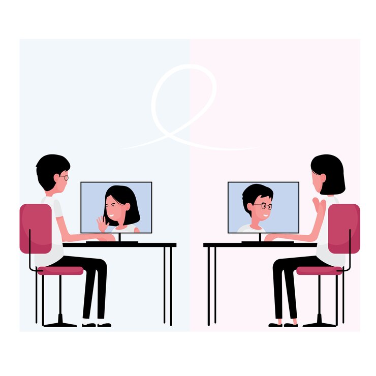 Vector función de comunicación en línea que una persona asiste a la reunión en la computadora