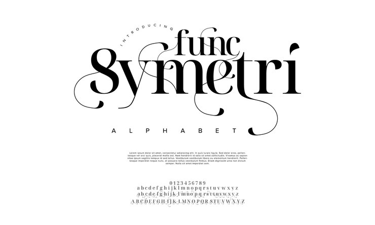 Vector funcsymetri premium lujo elegante alfabeto letras y números elegante tipografía de boda clásico