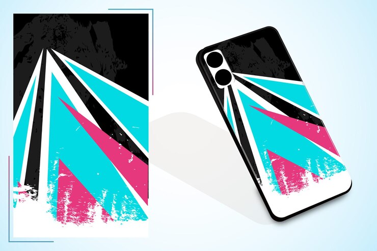 Vector una funda de teléfono vector con un diseño azul y rosa en la parte posterior