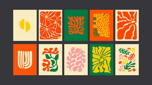 Funky doodle vibraciones de los años 90 carteles psicodélicos con ondas vibrantes flores audaces y diseños abstractos groovy