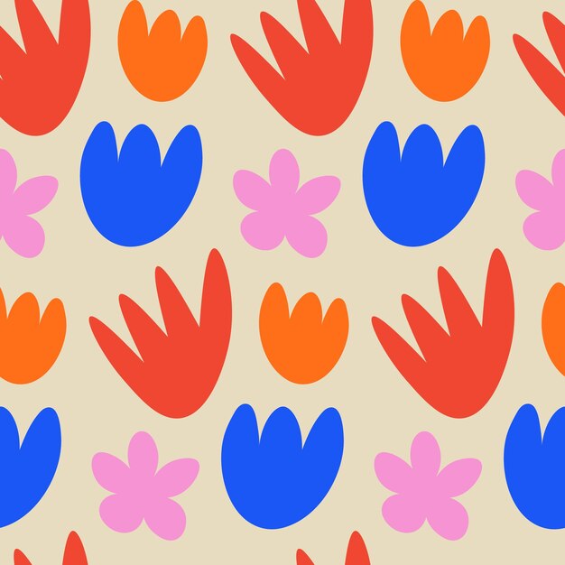 Funky flores audaces de patrones sin fisuras en estilo de recorte de papel. Fondo colorido dibujado a mano