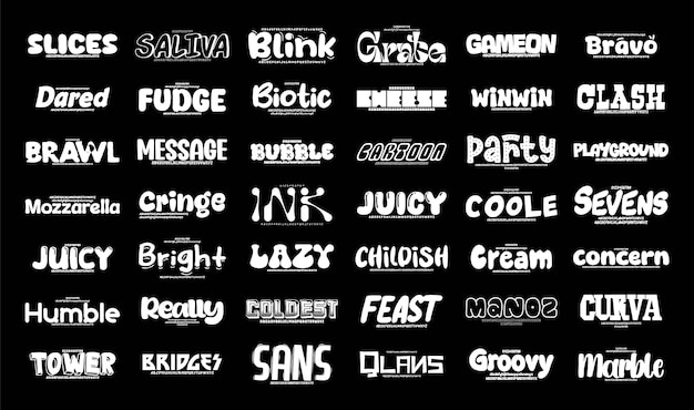 Funky Set Creative Vector Funny Display Alfabeto de fuentes Paquete de diseño Ilustración vectorial
