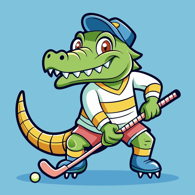 Vector funloving crocodile jugando al esquí sobre hielo ilustración vectorial de dibujos animados