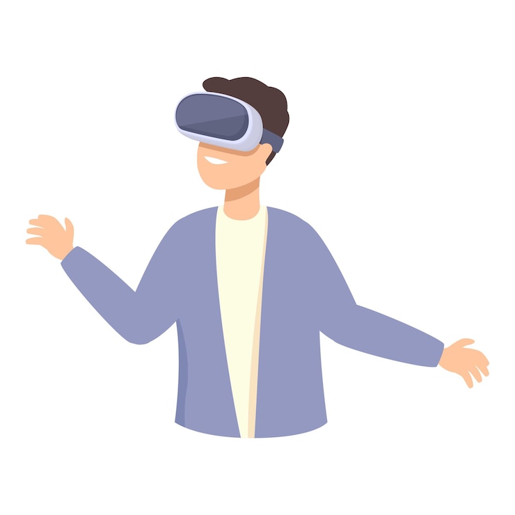 Vector funny 3d jugar en línea icono de dibujos animados vector vr auricular tecnología en línea moderna