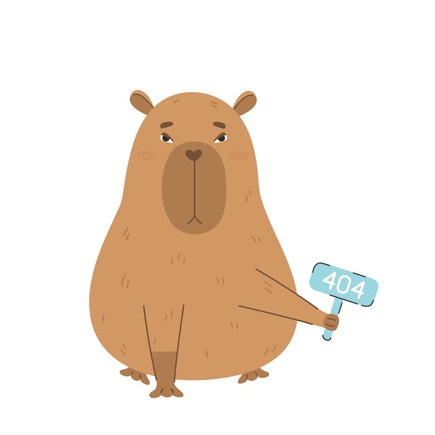 Funny capybara mantiene el signo de error 404 mensaje estado vacío ui diseño página no encontrada