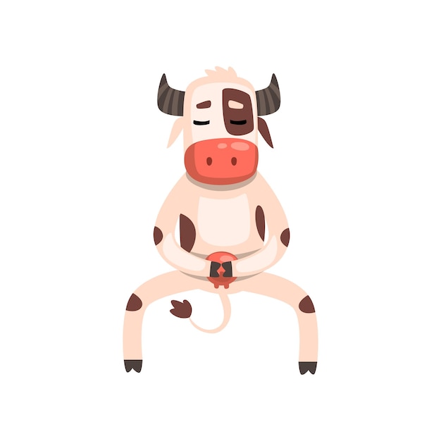 Funny cow personaje de dibujos animados haciendo ejercicios físicos vector Ilustración aislada en un fondo blanco