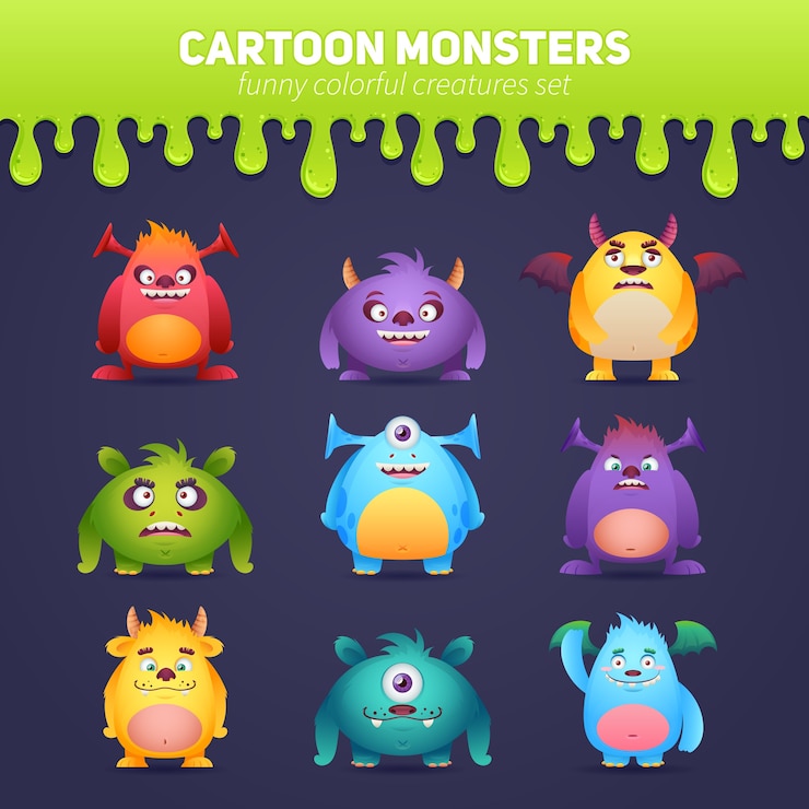 Vector funny monstruos conjunto aislado en el fondo