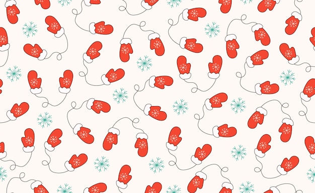 Funny Navidad patrón sin costuras en la moda Groovy Retro estilo de los años 70 personaje de dibujos animados Cute Mittens