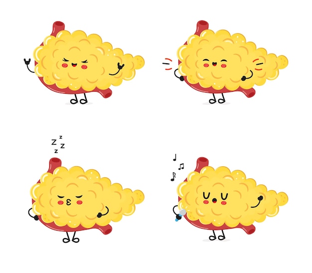 Funny pancreas personajes paquete de set vectorial dibujado a mano estilo doodle ilustración de personajes de dibujos animados