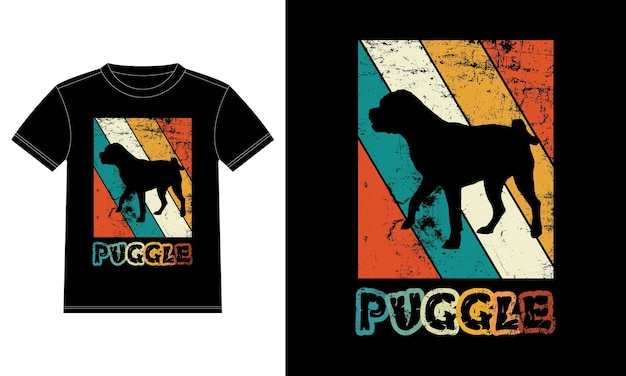 Funny Puggle Vintage Retro Sunset Silhouette Regalos Amante de perros Dueño de perro Camiseta esencial