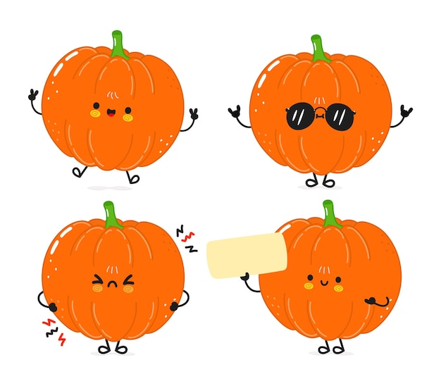 Funny pumpkin characters bundle set vector dibujado a mano estilo doodle ilustración de personajes de dibujos animados