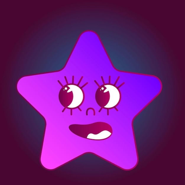 Vector funny retro gradient star personaje doodle cara púrpura avatar icono elemento de diseño arte de patrón