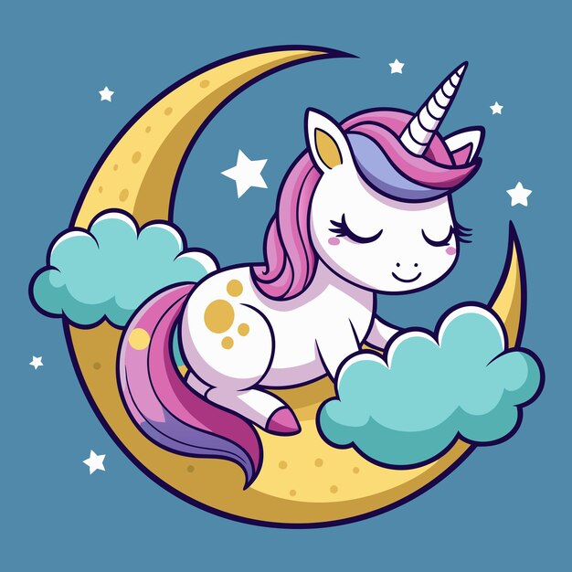 Funny Unicorn Lunar Sleep dibujos animados con dibujos vectoriales
