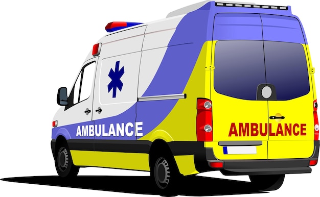 Furgoneta de ambulancia moderna sobre ilustración de vector de color blanco