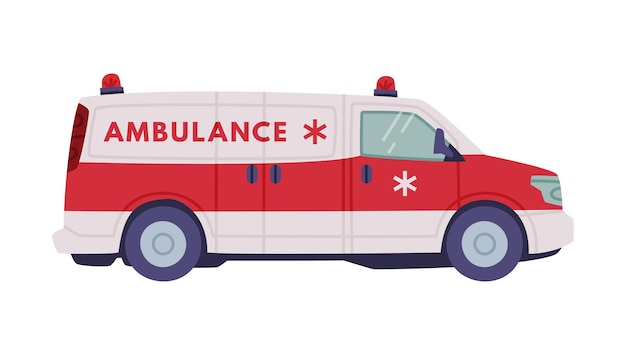 Furgoneta o camión con sirena como ambulancia Vehículo de servicio de rescate de emergencia e Ilustración del vector de transporte de atención médica
