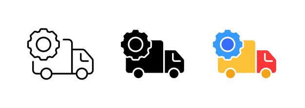 Una furgoneta de reparto con el icono de un engranaje que representa las operaciones de logística y transporte de una empresa Conjunto vectorial de iconos en línea estilos negros y coloridos aislados