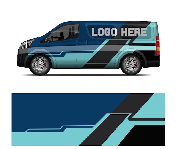 Furgoneta de reparto moderna con gráficos personalizados