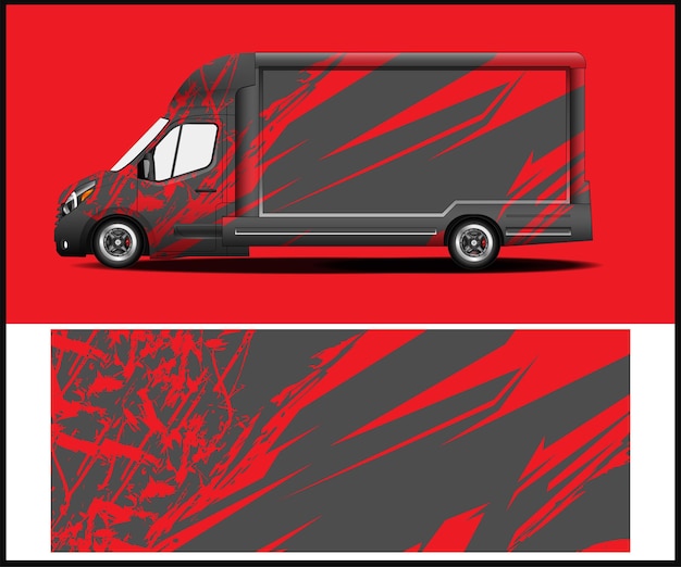 Una furgoneta roja y negra que tiene la palabra furgoneta