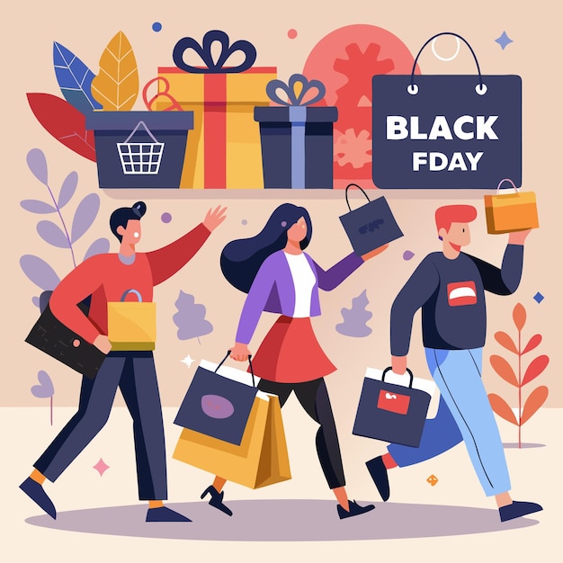 La furia de compras del Viernes Negro La gente se apresura a las tiendas con bolsas