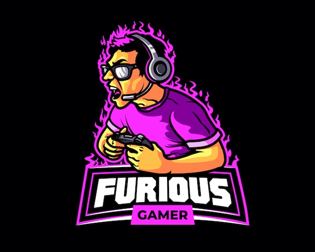 Furious gamer cartoon logo mascot