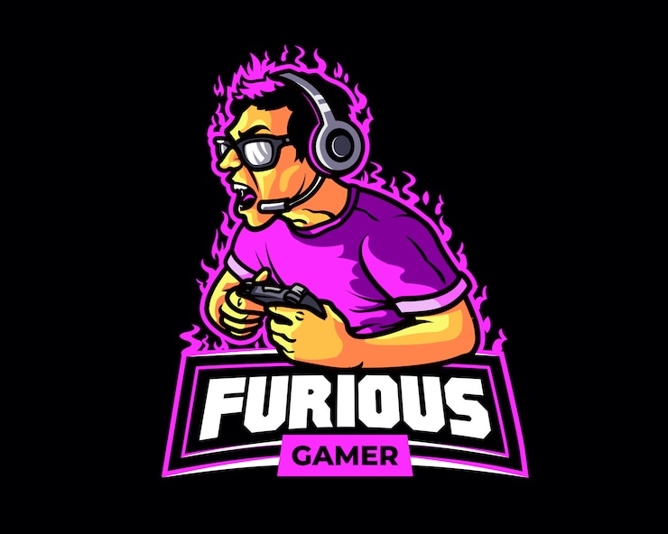 Vector furious gamer cartoon logo mascot