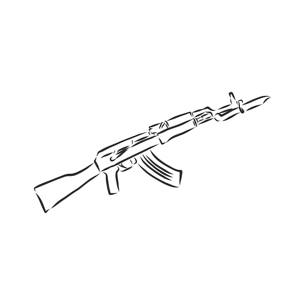 Fusil de asalto . Estilo Doodle. Ilustración de dibujo de vector de rifle de asalto