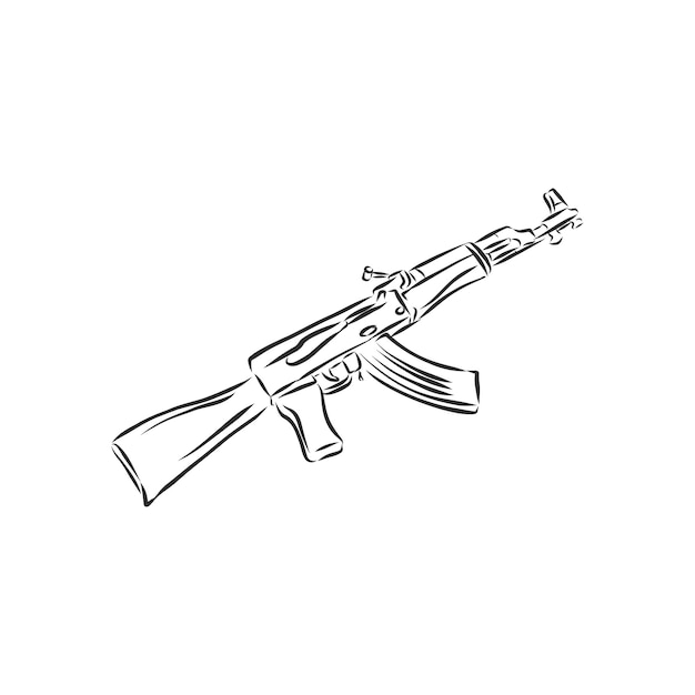 Fusil de asalto . Estilo Doodle. Ilustración de dibujo de vector de rifle de asalto