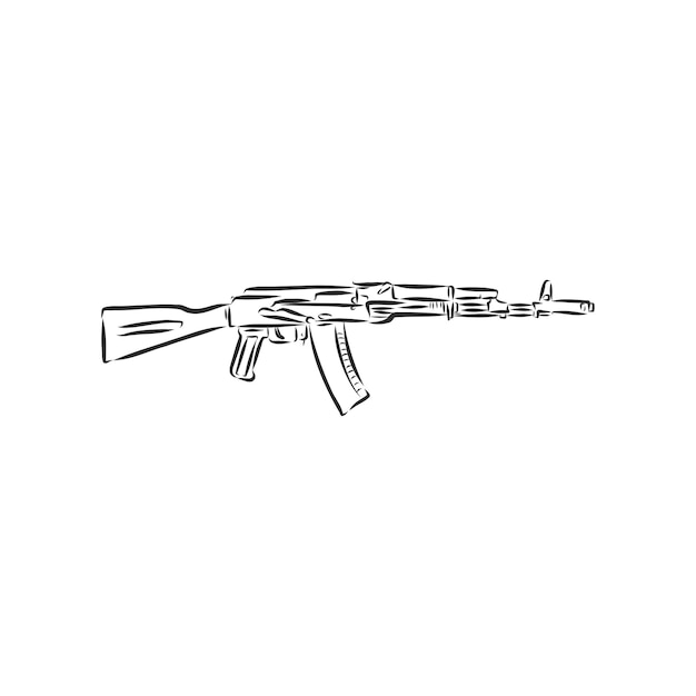 Fusil de asalto . Estilo Doodle. Ilustración de dibujo de vector de rifle de asalto