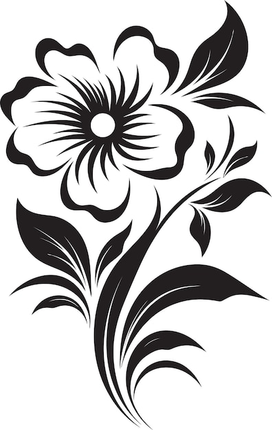 La fusión floral florece dinámicamente en el vector icono del logotipo negro belleza botánica captivadora flor vector B