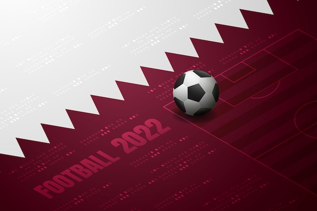 Vector fútbol 2022 de qatar y fondo púrpura ilustración vectorial isométrica