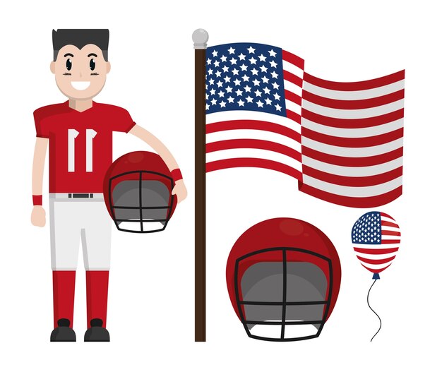 Fútbol americano con bandera de estados unidos y casco