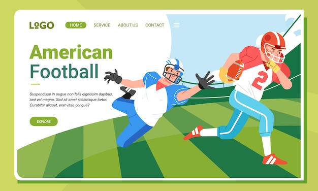 Fútbol americano banner minimalista ilustración web página de destino móvil GUI UI jugador luchando por el balón