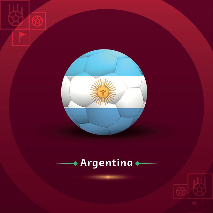 Fútbol y bandera Argentina, grupo C, fondo rojo, vector