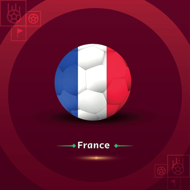 Fútbol y bandera Francia, grupo D, fondo rojo, vector