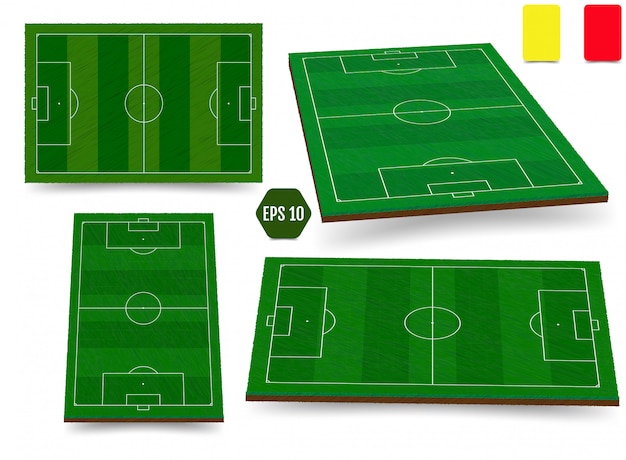 Fútbol, campo de fútbol europeo en vista superior diferentes ángulos poi