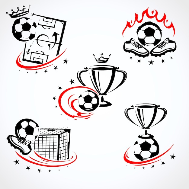 Fútbol y etiqueta de fútbol y conjunto de iconos Colección de iconos de fútbol Vector