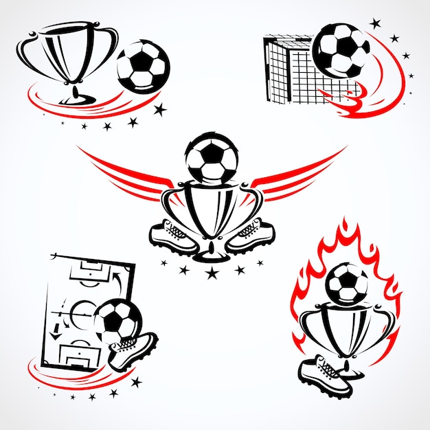 Fútbol y etiqueta de fútbol y conjunto de iconos Colección de iconos de fútbol Vector