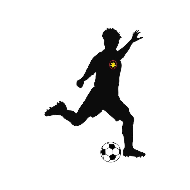 Fútbol jugador de fútbol silueta hombre en acción fondo blanco ilustración vectorial