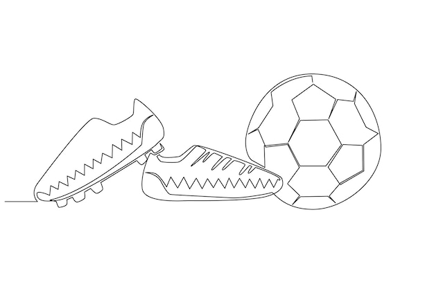 Vector fútbol de línea simple en la copa del mundo 2022 en qatar. concepto de una línea del dibujo de la copa mundial de fútbol