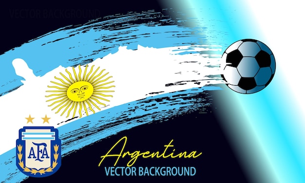 Vector fútbol o fútbol en la bandera de argentina, fondo de la bandera de pinceles, ilustración vectorial