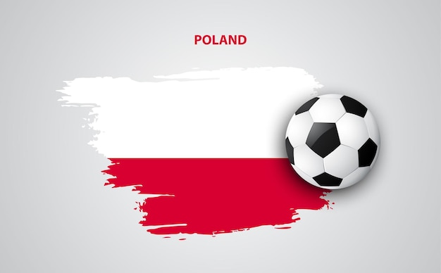 Fútbol o fútbol en la bandera de polonia, fondo de la bandera de pinceles, ilustración vectorial