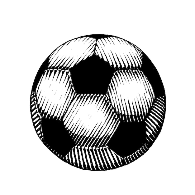 Fútbol y pelota de fútbol Scratchboard grabado Vector